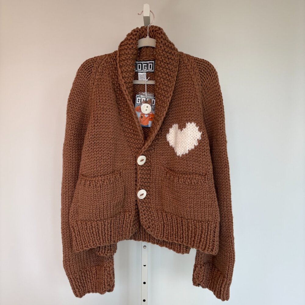 GOGO Wool Long Cardigan Tan Cream Heart